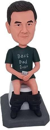 mydedor Benutzerdefinierte Wackelkopf-Figur, Mann/Frau sitzt auf der Toilette, lebensechte Figur, personalisierte Figur für Auto-Armaturenbrett, Sammlerpuppe für Freund, Vater, Mutter, Chef