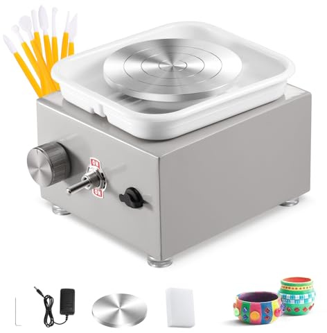 Mini Pottery Wheel, 2000RPM Pottery Wheel for Kids, Adjustable Speed Electric Pottery Wheel with 10cm 6.5cm Plate and Clay Tools, Pottery Starter Kit for Adults Beginners (Grey)