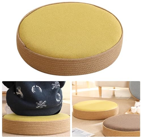 Meditationskissen, maxant bequemes Bodenkissen, 40 x 10 cm, Yoga-Kissen aus 100 % Bio-Baumwolle, Yoga-Kissen, rundes Bodenkissen, Sitzgelegenheit für Meditation, Übung, Entspannung (gelb)
