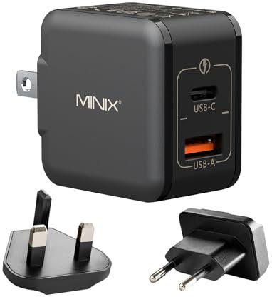 MINIX NEO P1 Mini 33W PPS 2-Port GaN Charger - 1 USB-C, 1 USB-A Port Fast Charger. Compatible with iPhone 8-15 Series, Galaxy S10-S21, Pad and More.