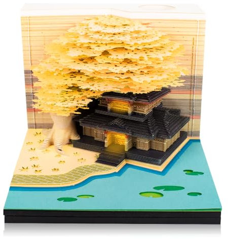 Schreibtisch Kalender mit LED Lichtern, 2026 Schreibtisch 3D Memo Pad Papier 3D Schreibtischkalender Kalender Haftnotizen Kalender in Papier Schnitzen Reißbar für Home Office Dekoration (Gelb)