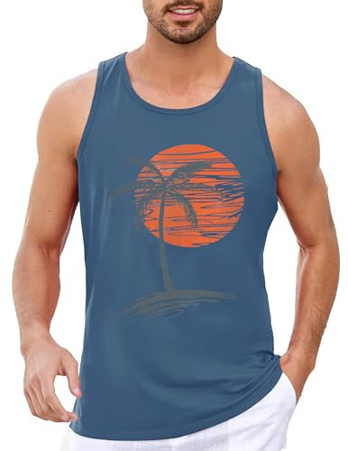 Runcati Printed Tank Top Herren Ärmelloses Sport Muskelshirt Fitness Gym Training Unterhemd Baumwolle Atmungsaktive Bodybuilding Shirt,Blau,M