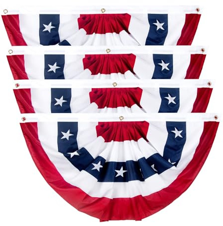 Amerikanische Wimpelkette für den Außenbereich, US-Flagge, Wimpelkette für draußen, patriotische Halbfächer-Wimpelkette mit Messingösen für den 4. Juli drinnen und draußen, 4 Stück