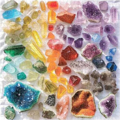 Colorful Crystal Puzzles for Adults 1000 Pieces, Rainbow Art Gems and Crystals Jigsaw Puzzle Hard, Rock Puzzle Challenging Puzzles for Adults
