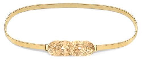 Heveer Damen Metall Dünner Gürtel Stretchgürtel Mode Slim Taillen Gürtel Stretchgürtel für Kleider Gold (Drehschnalle)
