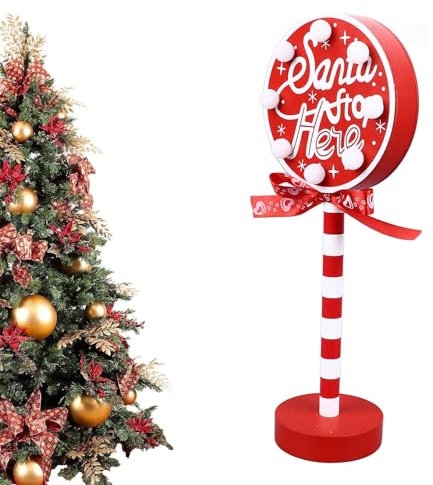 Topiky Cartello di Natale Babbo Natale Fermati Qui, Decorazioni Natalizie per Il Cortile, Segnale di Stop Natalizio Decorazioni per Esterni LED Delicato Babbo Natale Fermati (Girare)