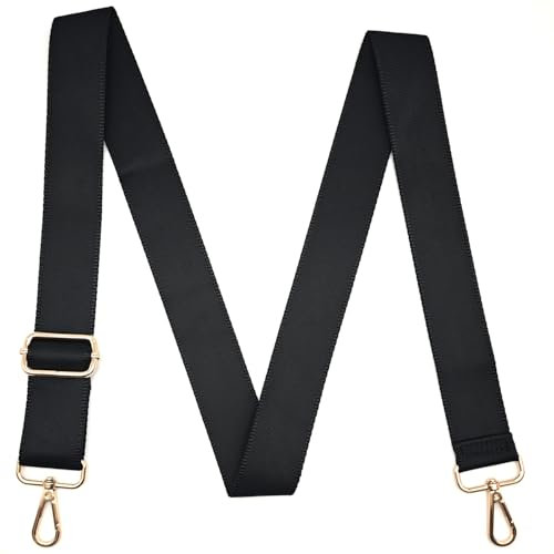 CXTAI 1.5Wide 55L Universal Replacement Crossbody Bag Strap Shoulder Straps for Handbags Camera Duffle Canvas Laptop Bags - Black Belt,Gold Hardware