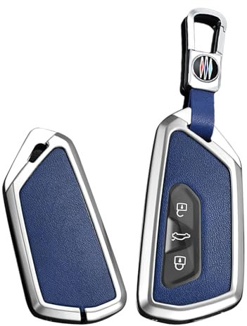 ontto Autoschlüssel Hülle Schlüsselbox Cover Passt für Skoda Octavia A8 MK8 Seat Leon FR Mk4 Cupra Formentor für VW Golf 8 ID.6 Schlüsseletui Metall Schlüsselhülle mit Schlüsselanhänger-Silber Blau