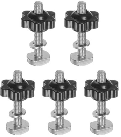 sourcing map 5Set T Track Bolts Knob Kit M6 x 40mm Threaded Bolts M6 x 25mm Hex Hand Nut Clamping Knob with Washer for Woodworking Jigs and Fixtures, Black