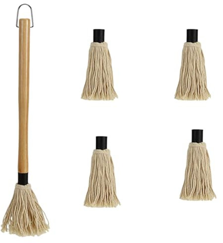 Barbecue Basting Brushes,18.3 inch/46.5CM BBQ Basting Mop with 4 Replacement Heads for Grilling Smoking Steak Kitchen Cooking