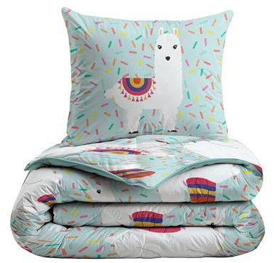 Zelesta Kiddybed kinderbettwäsche 135x200 4 Jahreszeiten - Bettwäsche winterdecke und Sommer-Bettdecke - Waschbare kinderdecke ohne Bezug - Kinderbettdecke mit Muster (Party Lama)