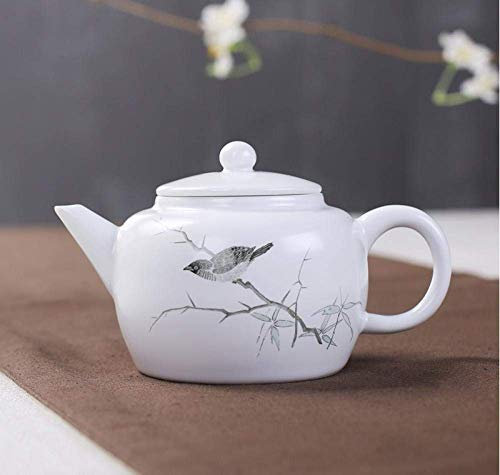 JKJZSALJ Juegos De Té Y Tetera Jinhdezhen, Tetera De Loto De Pájaro Pintado A Mano De Cerámica, Tetera Blanca De Porcelana Hecha A Mano De 200Ml, Juego De Té Kungfu, Tetera