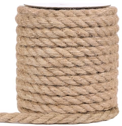 Corde de chanvre de 12 mm d'épaisseur, corde de jute de 20 m d'épaisseur pour griffoir à chat, jardinage, empaquetage et décoration murale (marron)