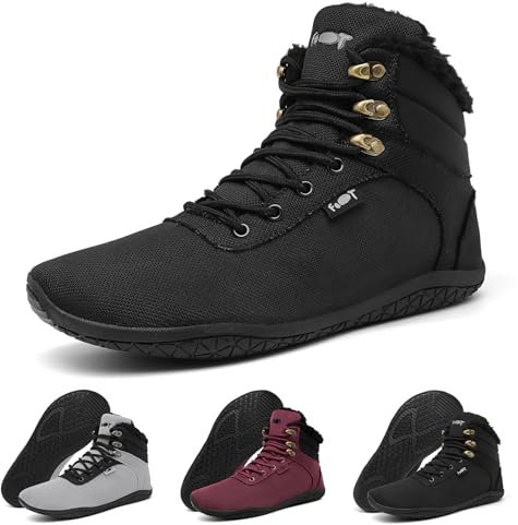 Geweo Barfuss Schuhe Damen Herren für Frühling Barfußschuhe mit Warme Gefüttert Leicht Bequem Barfuß Sportschuhe mit Breite Zehenbox Stiefeletten ZeroDrop Solhe Minimalist Sneaker Unisex Schwarz 43EU