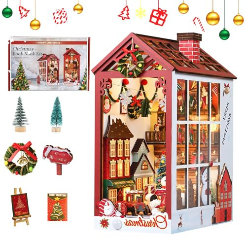 SHTALHST Book Nook Kit, DIY Miniature Wooden Puzzle Bookend, Christmas Gifts for Adults