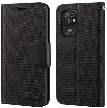 Oxford Fabric PU Leather Flip Wallet Case Compatible with Doro 8100 Plus, Durable Protective Cover with Card Slots and Magnetic Closure (Black)