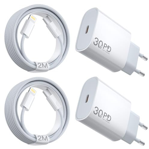 Chargeur iPhone 30 W et câble de charge rapide certifié MFi - Chargeur rapide USB C avec câble de charge iPhone 2 m pour iPhone 14/13/12/11/Pro Max/Mini/SE/Xr/Xs Max/iPad