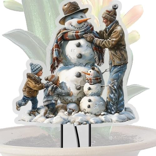 Panneaux de jardin en forme de bonhomme de neige - Décoration de pot de fleurs en acrylique imperméable pour l'extérieur