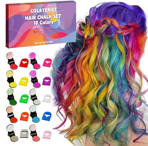 COLAYERIST Haarkreide für Mädchen Kinder, 10 Stück Farbiges Haarspray Auswaschbar, Temporäre Haarfarbe Teenager-Mädchen, Weihnachten, Geburtstagsgeschenk für 5-15 Mädchener (Rosa usw.)