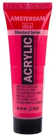 Amsterdam Standard Series Acrylic Paint Metallic Red 832, 20ml, Hochwertig, Lichtecht, Halbtransparent, Satiniert, Langlebig, Wasserfest, Made in Netherlands