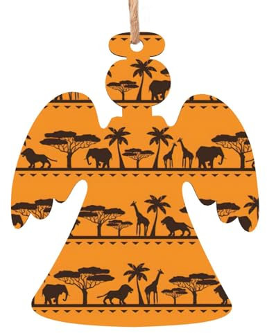 African Animals Print Christmas Tree Decorations Ornaments,Wooden Ornaments, for Xmas Tree Gift Home Party-6pcs