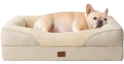 EHEYCIGA Orthopädisches Hundebett Kleine Hunde, 76x51x16.5cm, Memory Foam Waschbar und Wasserdicht Hundekorb mit 4 Rändern, Hundesofa Hundecouch rutschfest, Beige