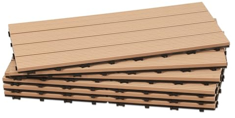 Fiqops 24 Stück WPC Terrassenfliesen, 30x60 cm Wpc Fliesen,Gartenfliesen mit Klick-System,Terrassendielen Balkonfliesen Klickfliesen,Wasserfest klickfliesen Terrasse,für 4m² Teak