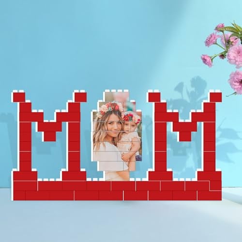 Wasetell Personalisierte Mama Foto Baustein Custom Mom-Block Puzzle Bilderrahmen Mama Bausteine Puzzles Jahrestag Valentinstag Muttertag Geburtstag Foto Geschenke für Mama Mama Oma