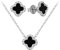 Evensee 925 Silber Vierblättrige Kleeblatt Ohrstecker und Halsketten Schmuck Set mit Schwarz Onyx,Elegante Geschenke für Frauen & Mädchen Weihnachten Geburtstag