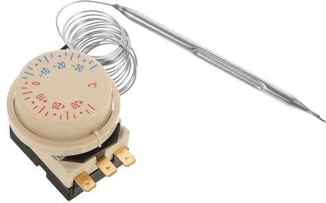 Mechanischer Kühlschrankthermostat 711 Beige mit Drehregler | Einstellbereich 35 bis 35 Grad, Edelstahl und Kunststoff, für Kühlschrank und Gefrierfach