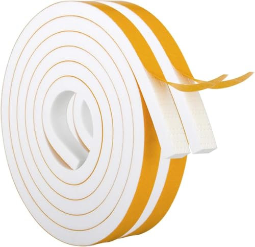 Foam Seal Tape 12mm(W) x 10mm(T), High Density Adhesive Foam Weather Strip Seal for Window and Door, 2 Rolls Total 4M, White
