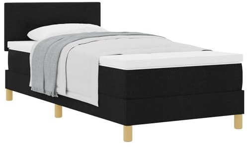 vidaXL Boxspringbett mit Matratze Schwarz Gepolstert 100X200 cm Modernes Design Stoff für Erwachsene Birkenholzbeine Einfache Montage und Komfortmatratze. Schlafzimmermöbel Topper Einzel Kinder Gäste