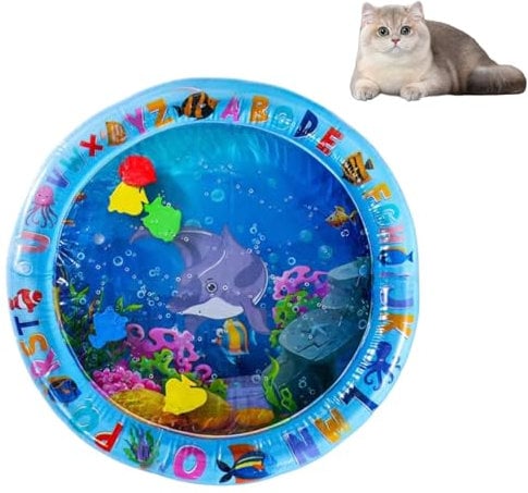 Sensor Water Play Mat for Pets,Water Sensor Play Mat for Cats Dogs,Thickened Cat Play Mat,Interactive and Portable Dog Water Mat,Cat Water Mat with Fish,Cat Cooling Mat with Inflator