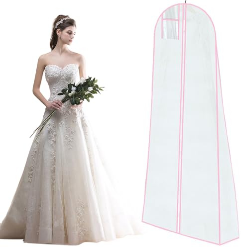 Wanheart Brautkleid Kleidersack – Langer Aufbewahrungsbeutel für Hochzeitskleid, Abendkleid, Ballkleid, Staubdichter Kleiderschoner mit Reißverschluss, Atmungsaktiv & Faltbar (Rosa)