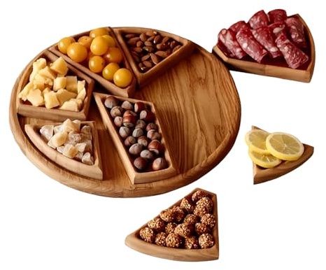Ylnailky Serviertabletts aus Holz Charcuterie-Brett Home Decor | Servierplatte mit Herausnehmbaren Trennern Dessert Frühstück Abendessen Wohnzimmer Entertaining Grillen BBQ Speisekammer
