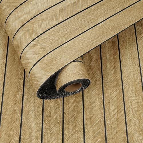 Yullpaper Panneaux Muraux Adhesif 3D Effet Bois Pour Salon Chambre Panneau Mural Decoratif PVC Parement Mural Interieur Panneaux Acoustiques Papier Peint Autocollant Marron Clair 30CM x 500CM