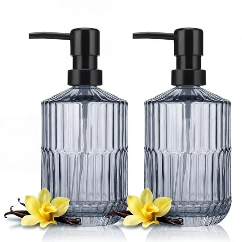 Zynaxir 2Pcs Hand Wash Dispenser 400ml Reusable Glass Soap Dispenser Bottle with Pump for Liquid Soap, Lotion, Shampoo, Dish Wash (13 Oz)