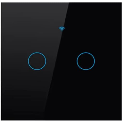 PintoHardware Interruptor negro Inteligente Táctil WiFi, 86mm, 2 Botón Panel de Vidrio Negro, 2 Gang 1 Via Compatible con Alexa, Google Home y Apple HomeKit, Control por Voz
