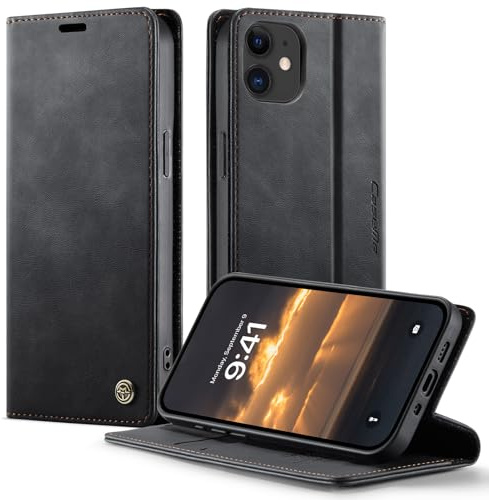 Cracedily Wallet Case for iPhone 12 Mini Leather Wallet Flip Cover with Card Holder, Kickstand, Magnetic Closure, RFID Blocking TPU Shockproof Phone Case Compatible with iPhone 12 Mini, Black
