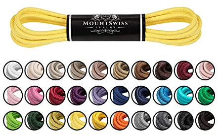 Mount Swiss Luxury Schuhbänder I Wasserabweisende und reißfeste Schnürsenkel rund ø 2-3 mm aus feiner Baumwolle/gewachst Farbe: Yellow.08, Länge: 75 cm