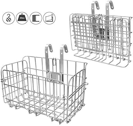HOMEE Folding Rear Bike Basket - Wire Mesh Detachable Front Bag, Handlebar Basket Rear Hanging Bicycle Bag Cargo Rack for Mountain Bike Accessories Storage Frame （1 Pack）