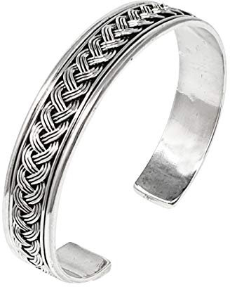 Treasure Bay 925 Sterling Armreif, offener Armreif geflochten für Herren (Silber)