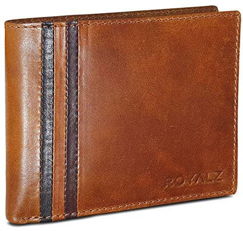 ROYALZ Leder Portemonnaie für Herren Geldbörse Vintage Geldbeutel Portmonee Etui 8 Kartenfächer Vintage, Farbe:Crunchy Braun