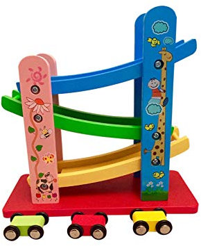 Lalia Holzspielzeug, Autorennbahn, Motorik Spielzeug, bunt, Holz Spielzeug 3+ Geschenk Kinder Kleinkinder ab 36 Monate Holzrennbahn Auto