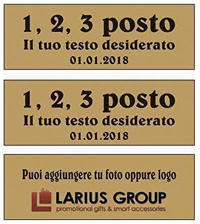 Larius Group Piatto Trofeo - Il Tuo Testo Desiderato - Targhetta Sulla Porta Trofei, Cartelli, Incisione Coppa, Targa Per Porta 50x17 Oro - Autoadesiva