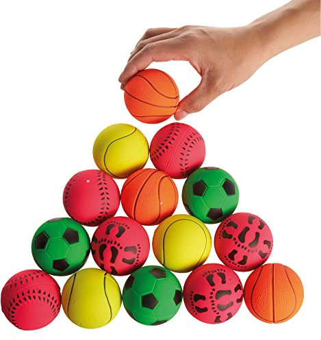 Bramble 15 Spielzeugbälle (6cm) Weiche Wurfbälle für Kinder - Elastische Schaumstoffbälle - Mini-Fußball, Basketball, Tennisball, Baseball - Robust & Ungiftig