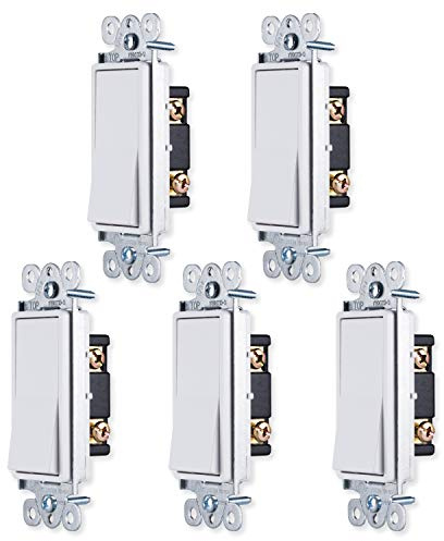GE Pаddle Rocker Light Swіtch Single Pole Swіtch On Off, 5 Pack Rocker Switсh, Replacement for Electrical Light Switсhes & Ceiling Fan Switch, Grounding Single Pole Light Switch UL Listed White 44017