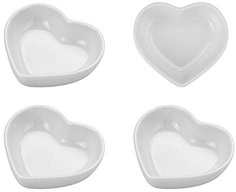 Beautyflier Confezione da 4 piatti da salsa in ceramica a forma di cuore, piattini da portata, ciotole, per sushi, antipasti, set di stoviglie in stile giapponese (bianco, 4 pezzi)