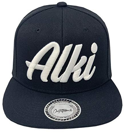 Outfitfabrik ♥ Snapback Cap Alki in schwarz mit weißem 3D-Stick (Festival, Alkohol, Statement, Saufen) für Männer und Frauen, verstellbar an der Rückseite
