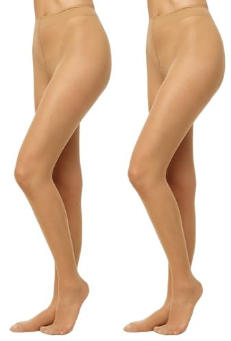 Nur Die 2er Pack Fit in Form 40 DEN starke Stützwirkung semi-blickdichte Fein-Strumpfhose seidig mattee Optik entlastet die BeineKomfortbund Damen, mandel, L